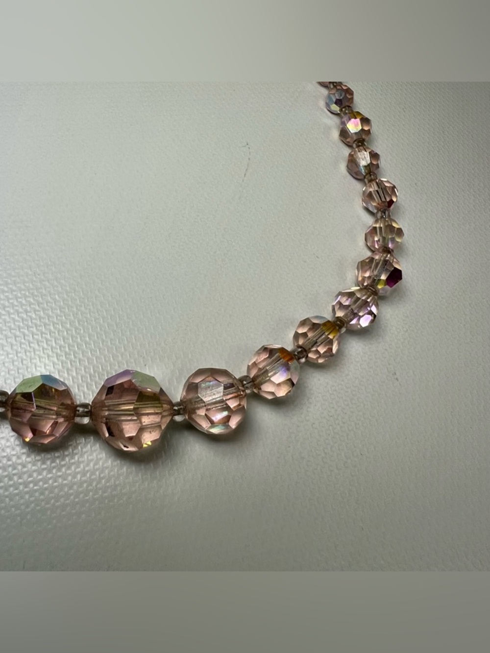 Vintage Crystal Bead Necklace, Aurora Borealis Faceted Glass Beads - Picture 4 of 6